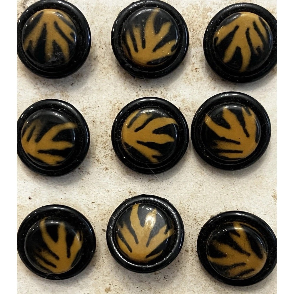 Vintage Black Gold Zebra Tiger Stripe Hump Shank Sewing Buttons Luminous Retro